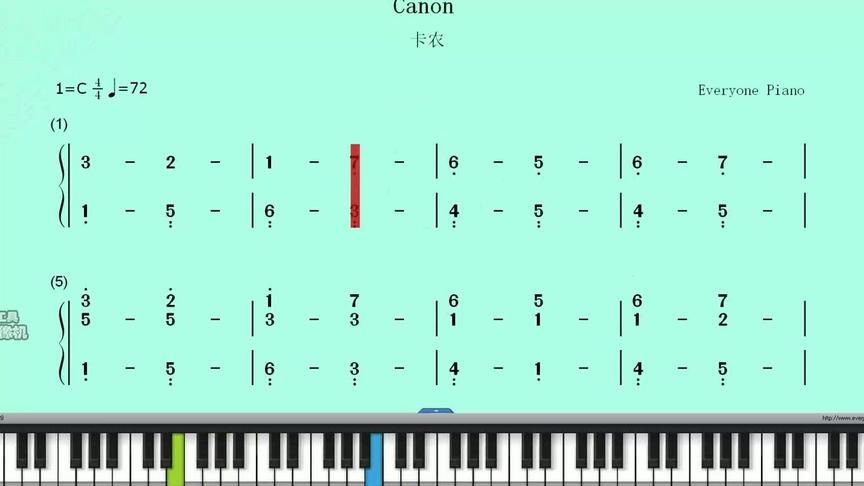 [图]钢琴 卡农 Canon 简谱视奏版 可以跟着弹哦