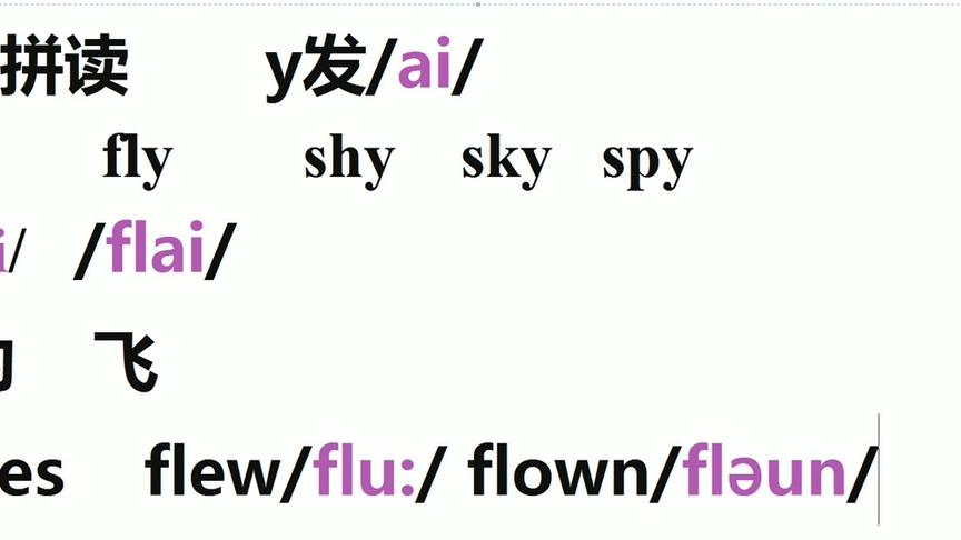 [图]自然拼读课：很多带y字母的单词y读作/ai/my fly sky shy