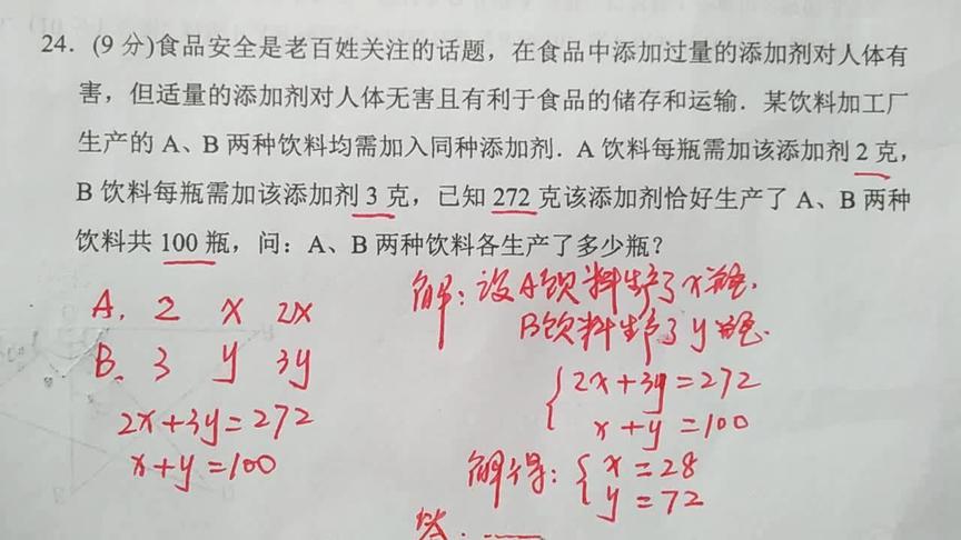 [图]七年级数学下册：二元一次方程组应用题，基础考试题初学者须掌握