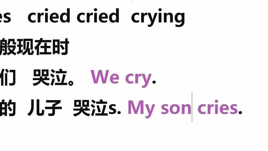 [图]英语语法举例分析：哭泣cry cries cried crying的不同时态用法