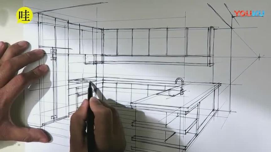 [图]看大神几分钟就把厨房手绘效果图 室内设计 手绘教程画出来了