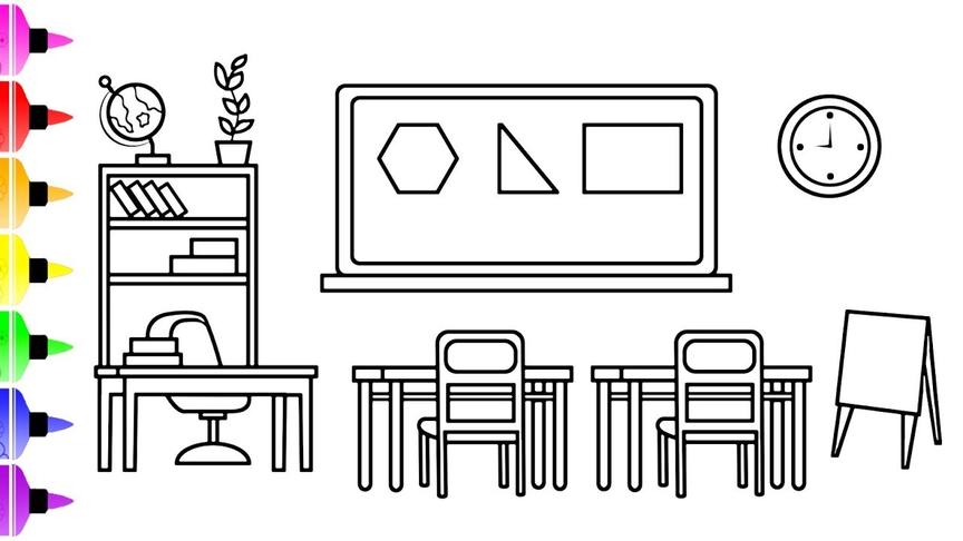[图]儿童涂色画：我的教室
