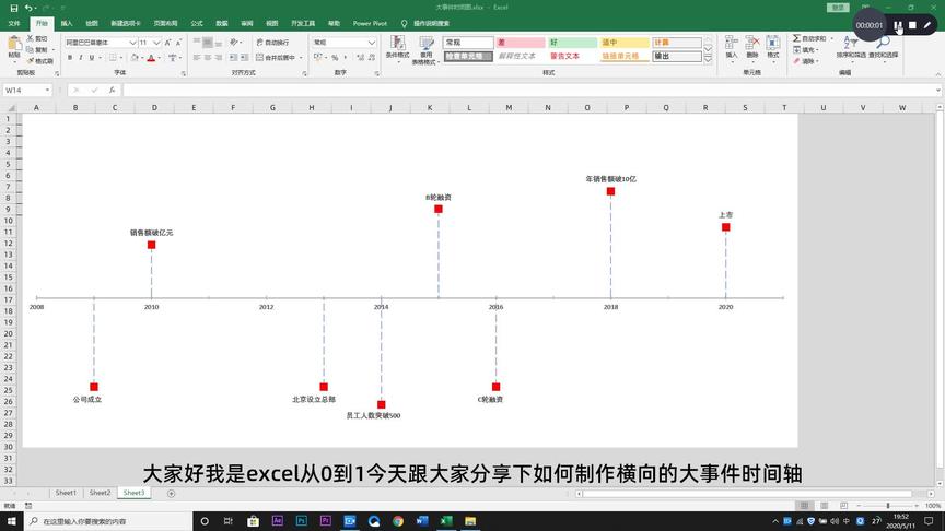 [图]excel制作横向的公司大事件时间轴的方法，很多粉丝说这种更实用