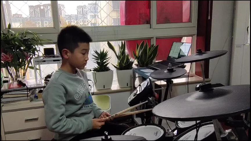 [图]北京小鼓手赵浩然(8岁)练习英国rockschool架子鼓国际认证考级8级