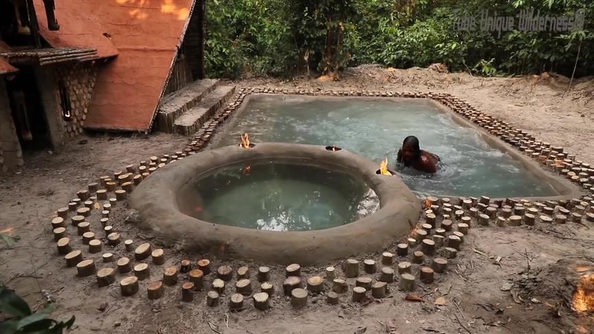 [图]在森林深处建造古代维京别墅和游泳池