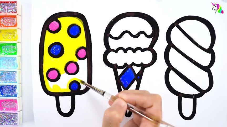 [图]色彩绘画涂鸦视频，教小朋友学画画给冰淇淋筒雪糕涂颜色