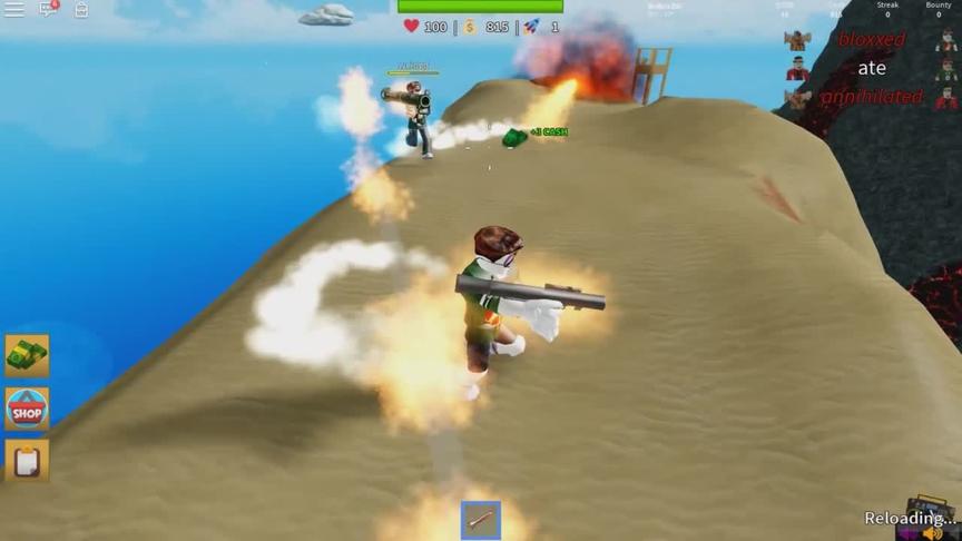 波波仔解说 roblox 赏金猎人：拿着火箭筒对轰！看看谁不怕被炸！
