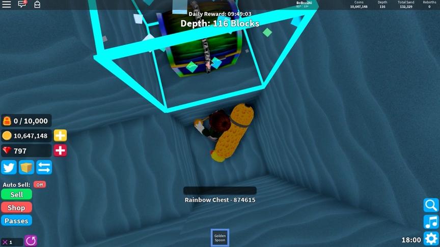 波波仔解说 roblox 寻宝模拟器：史诗彩虹宝箱！10万耐久怎么挖？