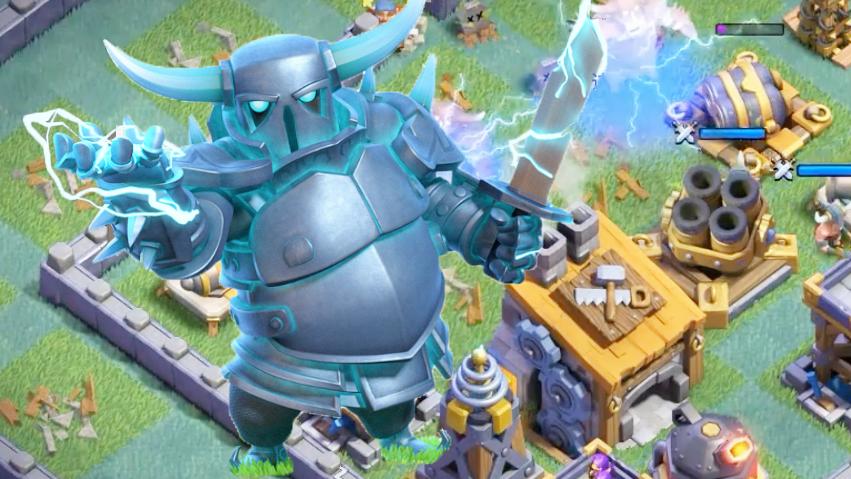 满级皮卡超人有多强？《部落冲突》8本夜世界基地大皮卡推塔演示