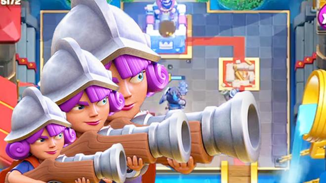 《皇室战争》3个火枪手卡组对局精彩集锦，不愧是最强输出卡牌