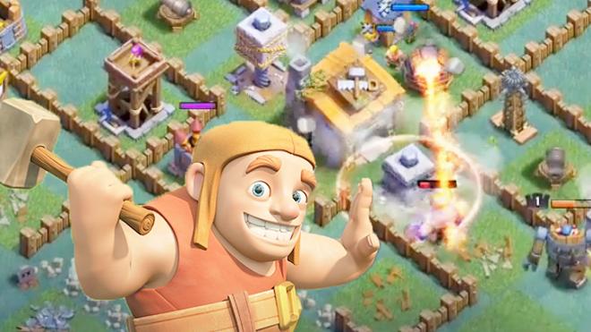 《部落冲突》6本建筑大师基地方形强阵，防巨人飞龙无脑推进