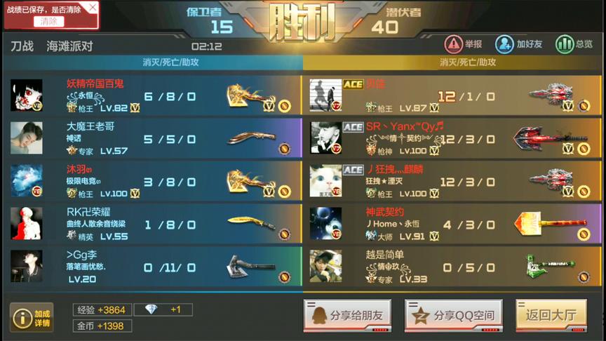CF手游十七：一局游戏竟然5个V7和V8！两分钟结束战斗！