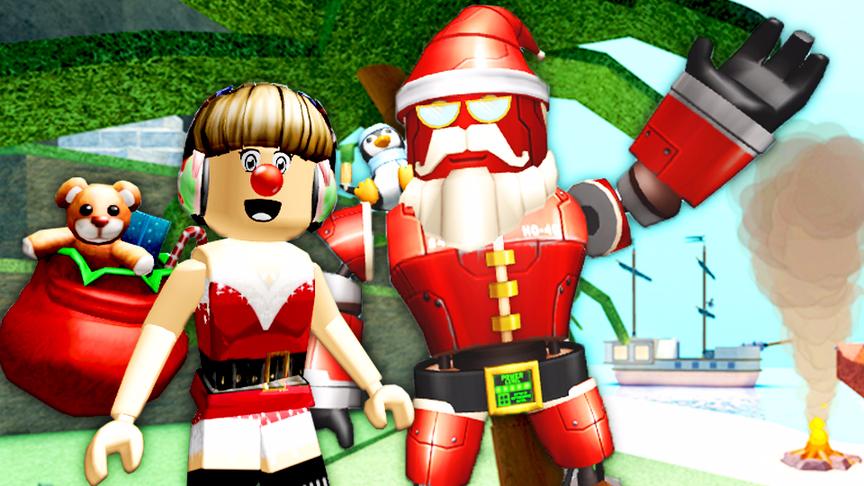 「小熙&屌德斯」Roblox荒岛求生模拟器 圣诞机器人与小姐姐！