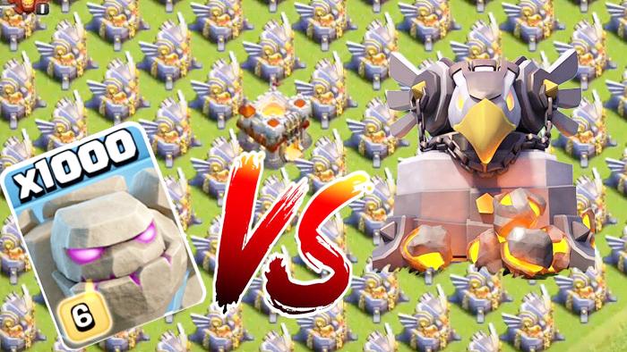 1000满级石头人VS全地图天鹰火炮！《部落冲突》趣味测试