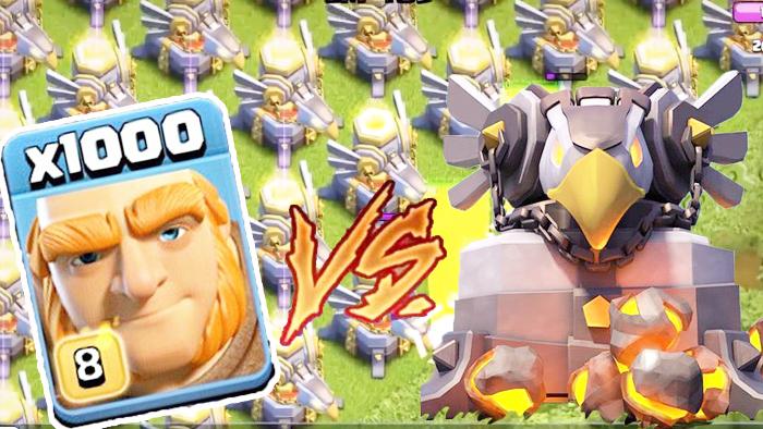 1000满级巨人VS全地图天鹰火炮！《部落冲突》趣味测试