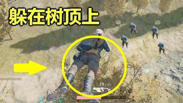 绝地求生：躲在树顶上吃鸡，这个老阴比简直就是一个天才！