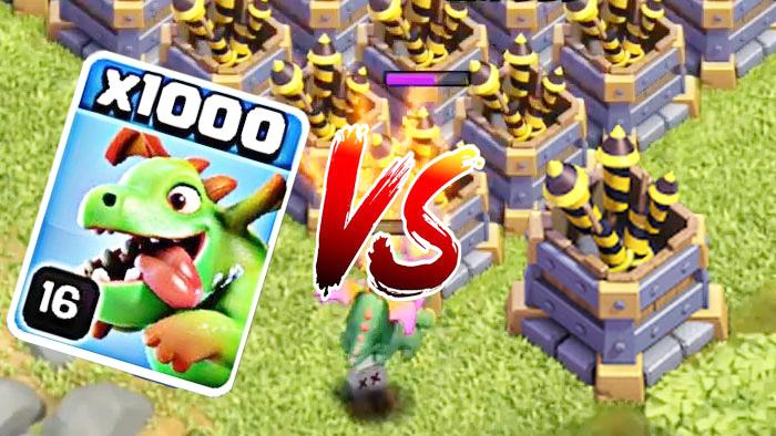 1000飞龙宝宝VS全地图防空火炮！《部落冲突》趣味测试