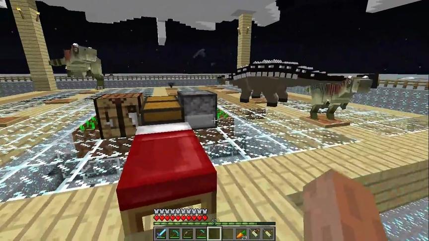 大海解说 我的世界钻石大陆Ep17 超牛飞机运恐龙群