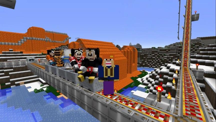 大海解说 我的世界版熊出没第11集 光头强米老鼠唐老鸭矿车竞