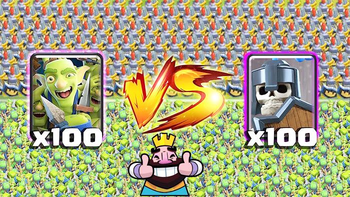 100哥布林团伙VS100骷髅守卫！《皇室战争》趣味卡牌测试