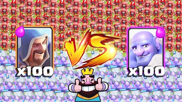 100火法师VS100巨石投手！《皇室战争》趣味卡牌测试