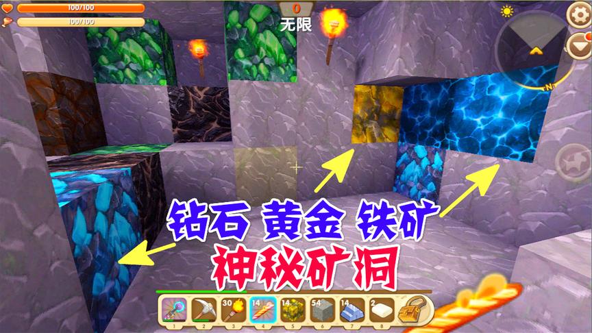 迷你世界空岛生存，小伙伴说这里的矿洞钻石黄金一大堆