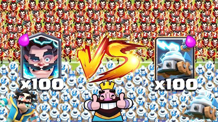 100闪电法师VS100电击小车队！《皇室战争》趣味卡牌测试