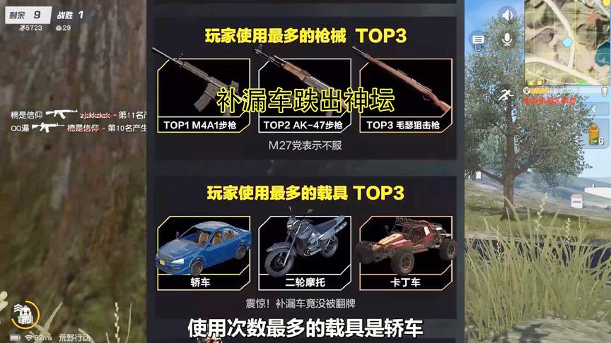 荒野行动赛季数据报告分析，补漏车终跌落神坛，竟有人一天吃三鸡