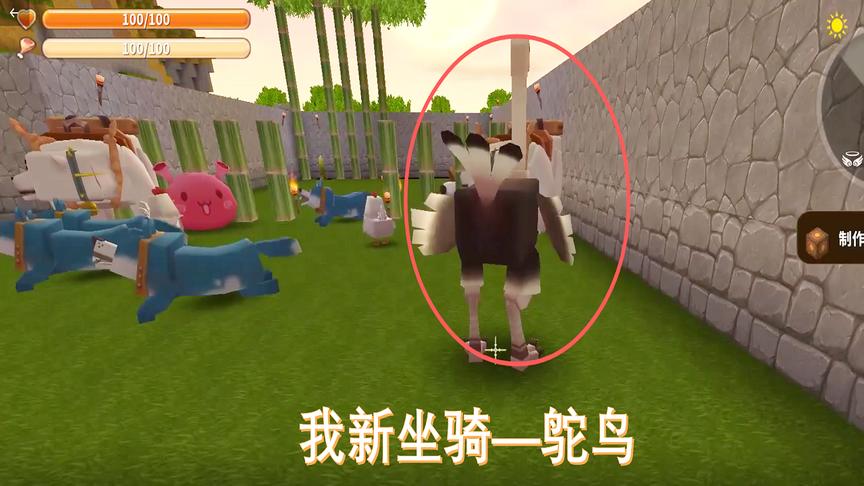 迷你世界50：听粉丝的意见，我驯服了新坐骑—鸵鸟骑着速度快多了