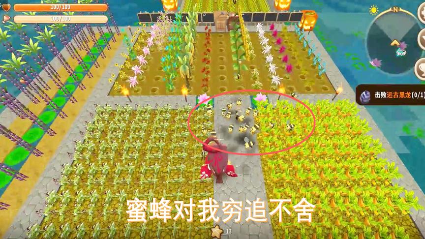 迷你世界121：蜜蜂对我穷追不舍，我把蜜蜂引到仙人掌这里逗圈