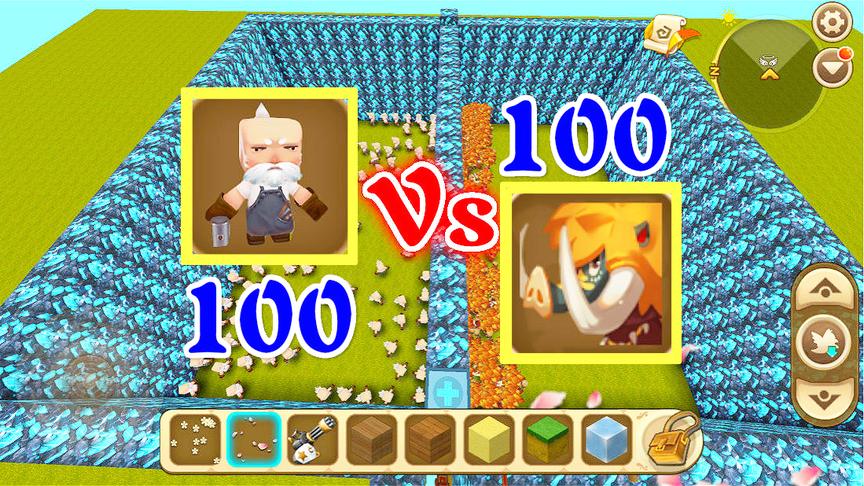 迷你世界：100野人VS100沙漠商人，木棒对铁锤一碰就碎