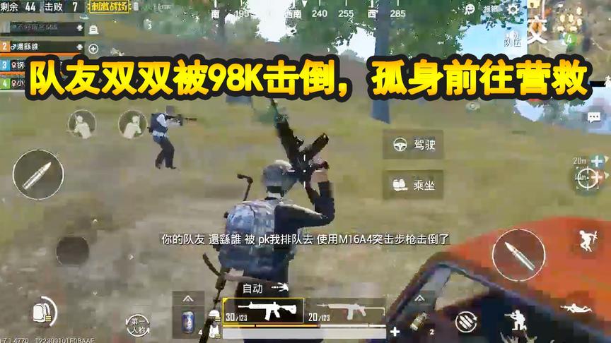 刺激战场：队友被98K击倒，妹子手持M416孤身营救，这波操作我服