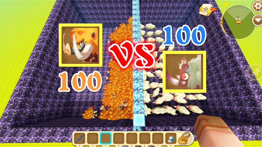 迷你世界：100牛魔王VS100野人，牛魔王俩犄角给野人顶飞了