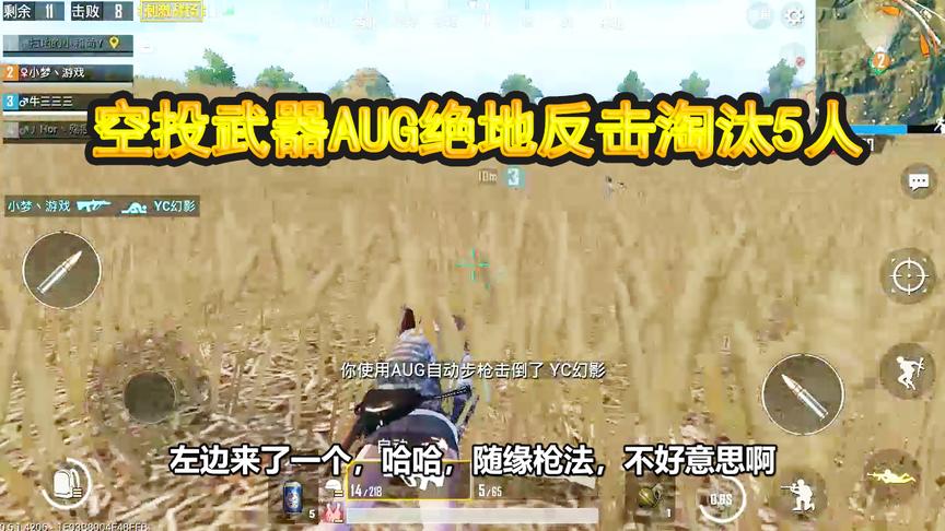 刺激战场：麦田被困，AUG绝地反击淘汰5人，获得完美3级头