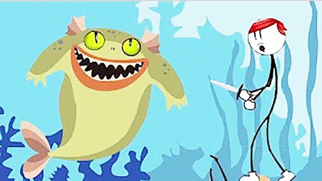 魔哒搞笑火柴人 海中潜水逃脱遇见萌萌的海神波塞冬