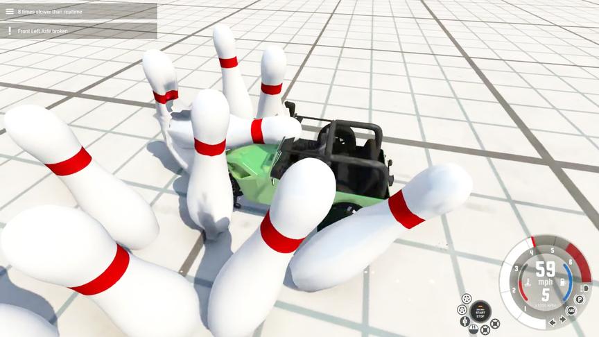 小林解说BeamNG：吉普车一百码的速度撞向十个保龄球结果会怎样