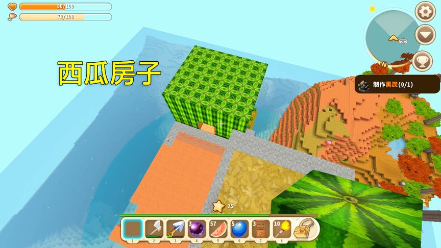 迷你世界：用100多个西瓜造了一间房子，在里面呆着，西瓜吃不完