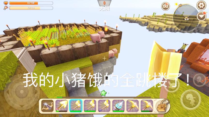 迷你世界空岛生存24：驯养了111只小猪都爱吃什么呢？为啥跳崖了