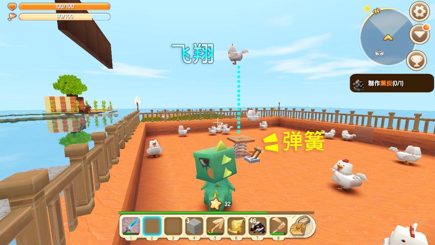 迷你世界：用弹簧教小鸡学飞翔，可小鸡太笨了，落地就变成鸡腿了