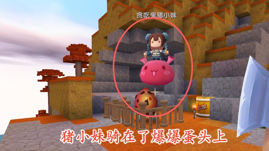 迷你世界联机37：猪小妹这胆子也太大了，竟然骑在了爆爆蛋的头上