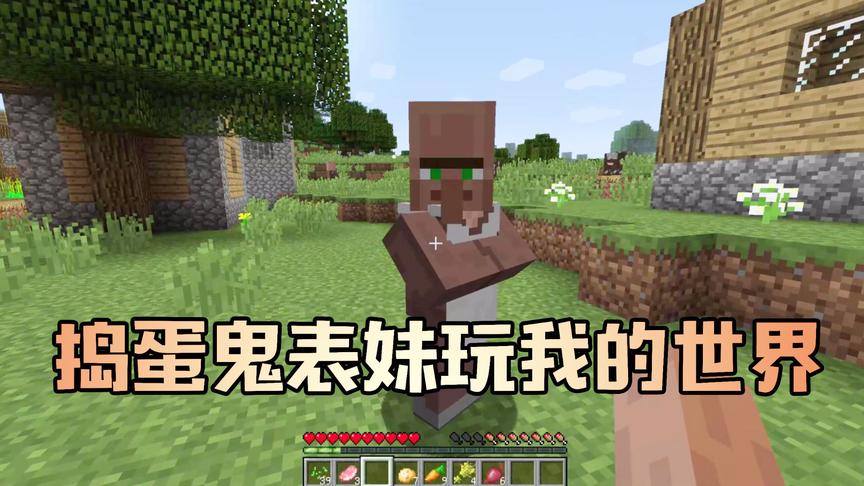 我的世界海洋版：表妹第一次玩我的世界 太坏了 专门去村里捣蛋