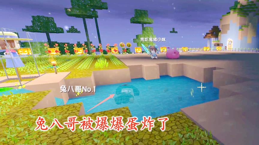 迷你世界联机69：我们在麦田收小麦的时候，兔八哥被爆爆蛋炸了
