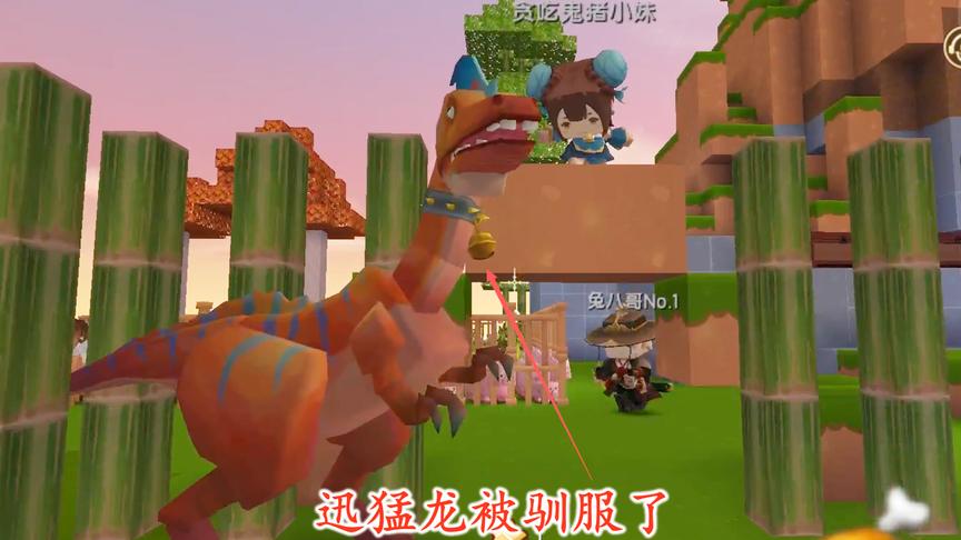 迷你世界联机75：在我们的努力之下，这只倔强的迅猛龙被驯服了