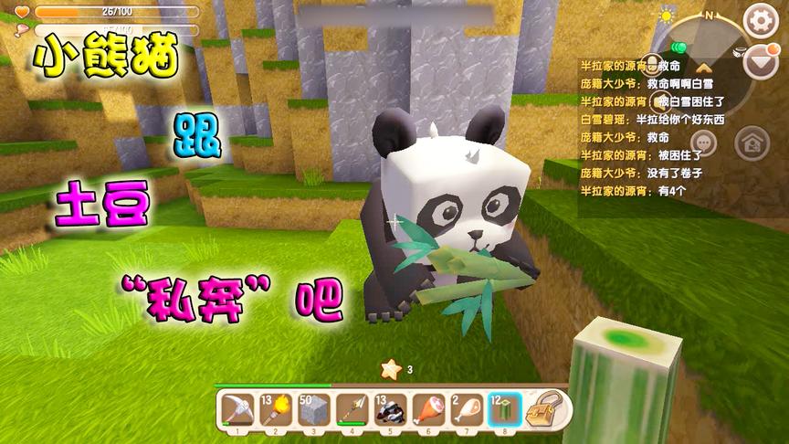 迷你世界联机3：偶遇一只熊猫，土豆想把它带回家，奈何它太傲娇