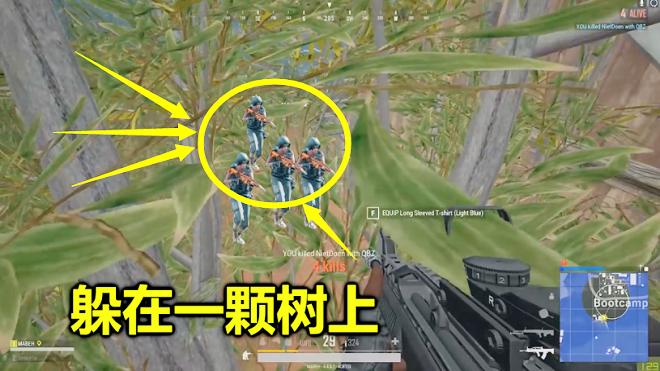 绝地求生：毒圈边缘发现一棵树，藏在上面，玩家能轻松吃鸡