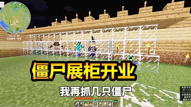 我的世界改建农场16：僵尸展柜成功开业啦，成功抓捕小白和蜘蛛！