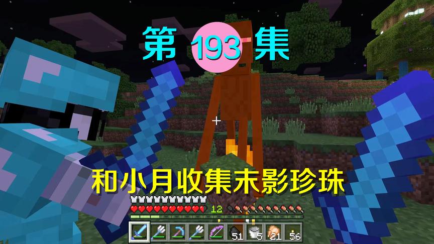 我的世界阿阳历险记193：和小月一起消灭末影人，收集末影珍珠！