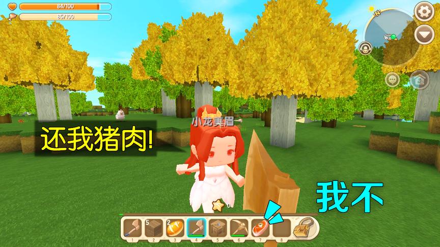 迷你世界：打妹妹要趁早，哥哥捡到了一块猪肉，于是被妹妹追着打