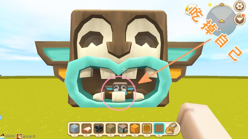 迷你世界：神秘图腾“吃掉自己”教学，没想到图腾还有隐藏的头