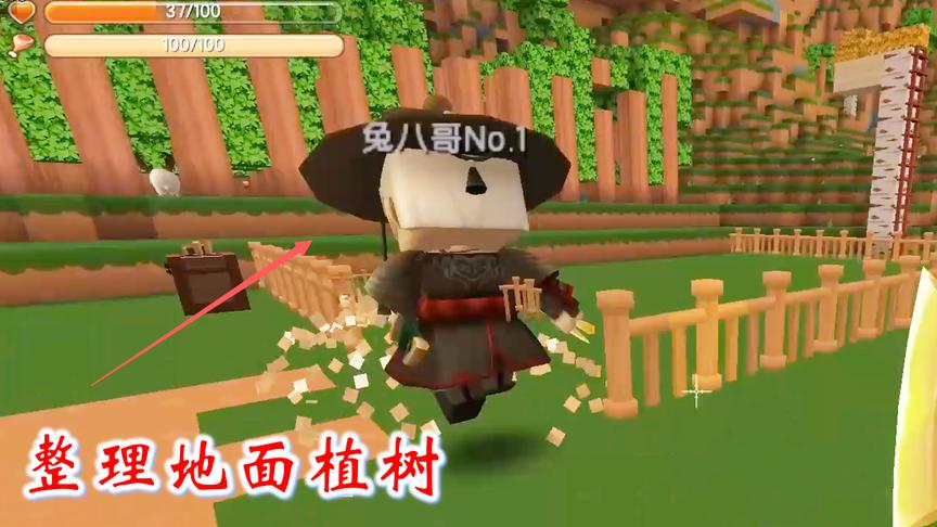迷你世界联机466：我和兔八哥填平了门前的地面，准备植树造字